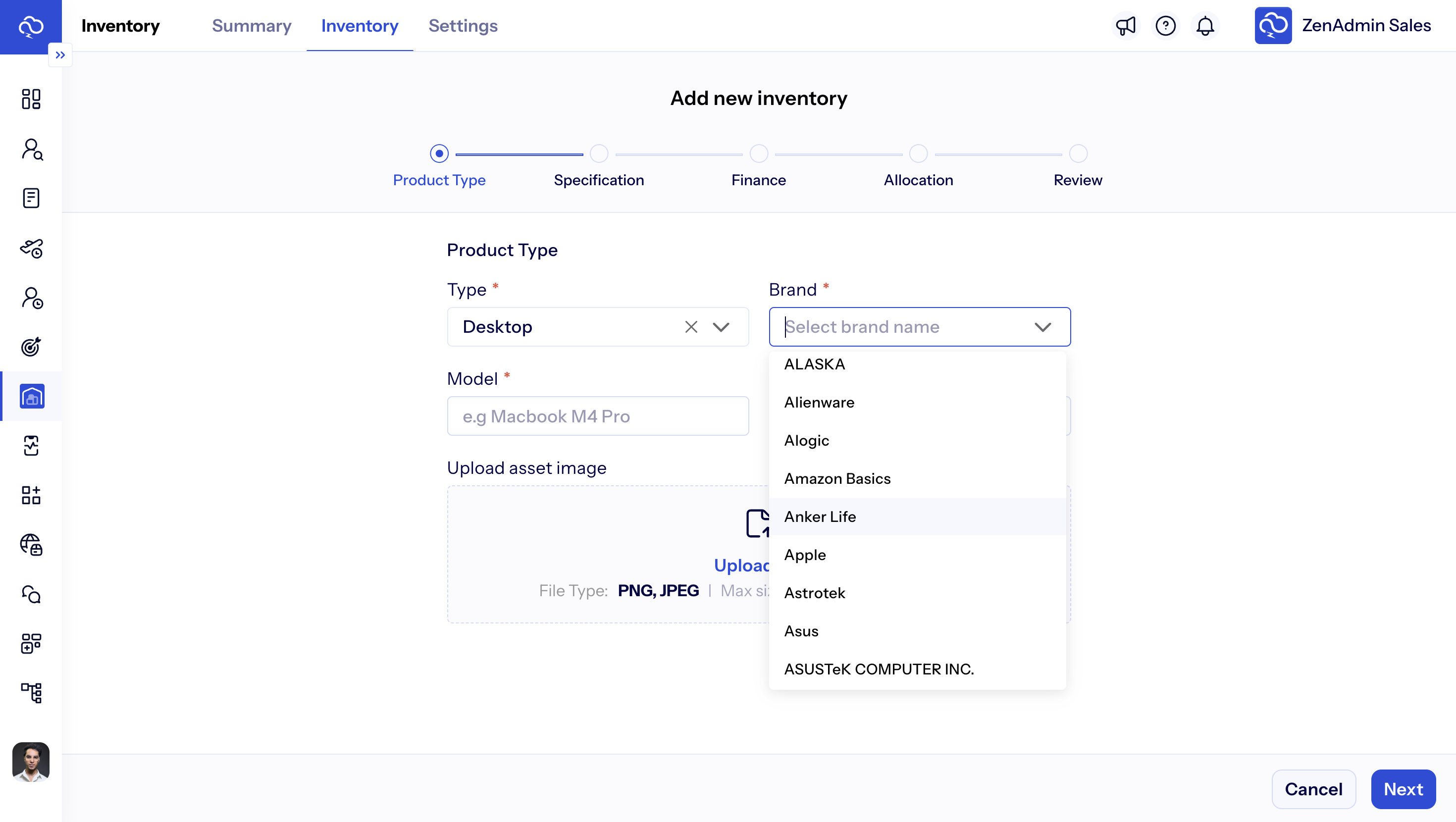 zenadmin it asset procurement